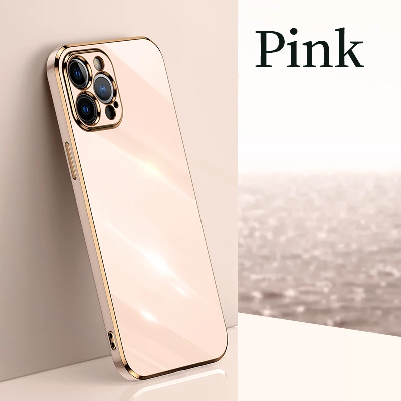 

Luxury Square Plating Silicone Phone Case For iPhone 15 14 13 12 11 Pro XS Max SE XR 8 7 Plus Ultra-thin Lens Protection Funda