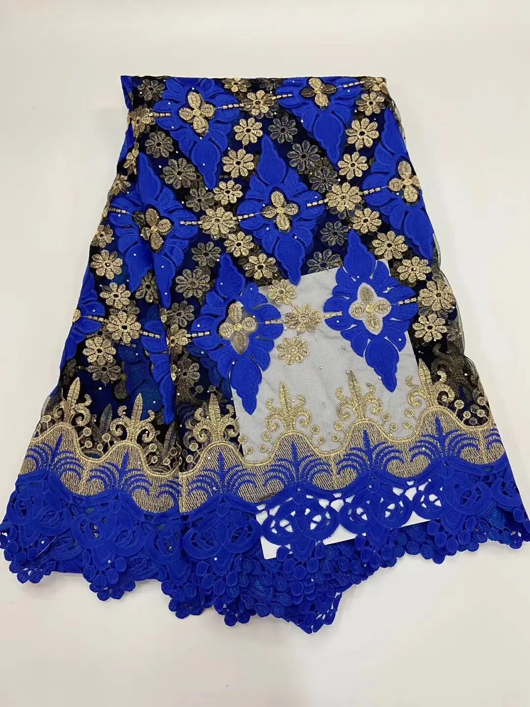 2020 Gold Blue Milk Silk Lace African Nigerian Fabric With Stones High Quality Bicolor Cold For Party LR20249 | Дом и сад