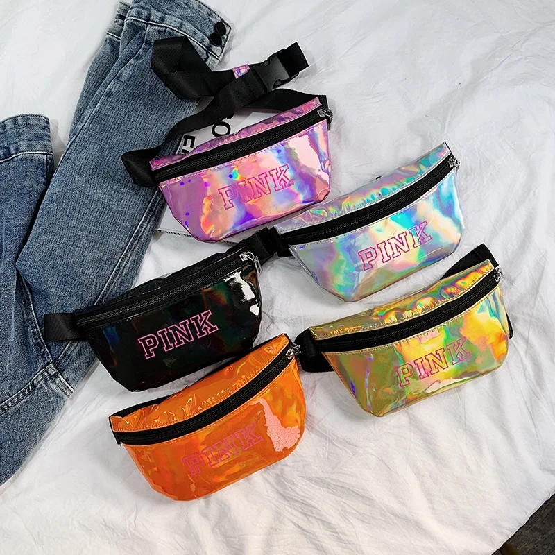 Holographic-PINK-Fanny-Pack-laser-belt-bag-Reflective-waist-bag-Pu-purse-Chest-Phone-Pouch-Travel