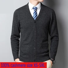Новое высокое качество осень-зима из чистого кашемира кардиган утолщенный Для мужчин Повседневное, компьютерная вязка, Свитер с V-образным вырезом размера плюс XS-6XL