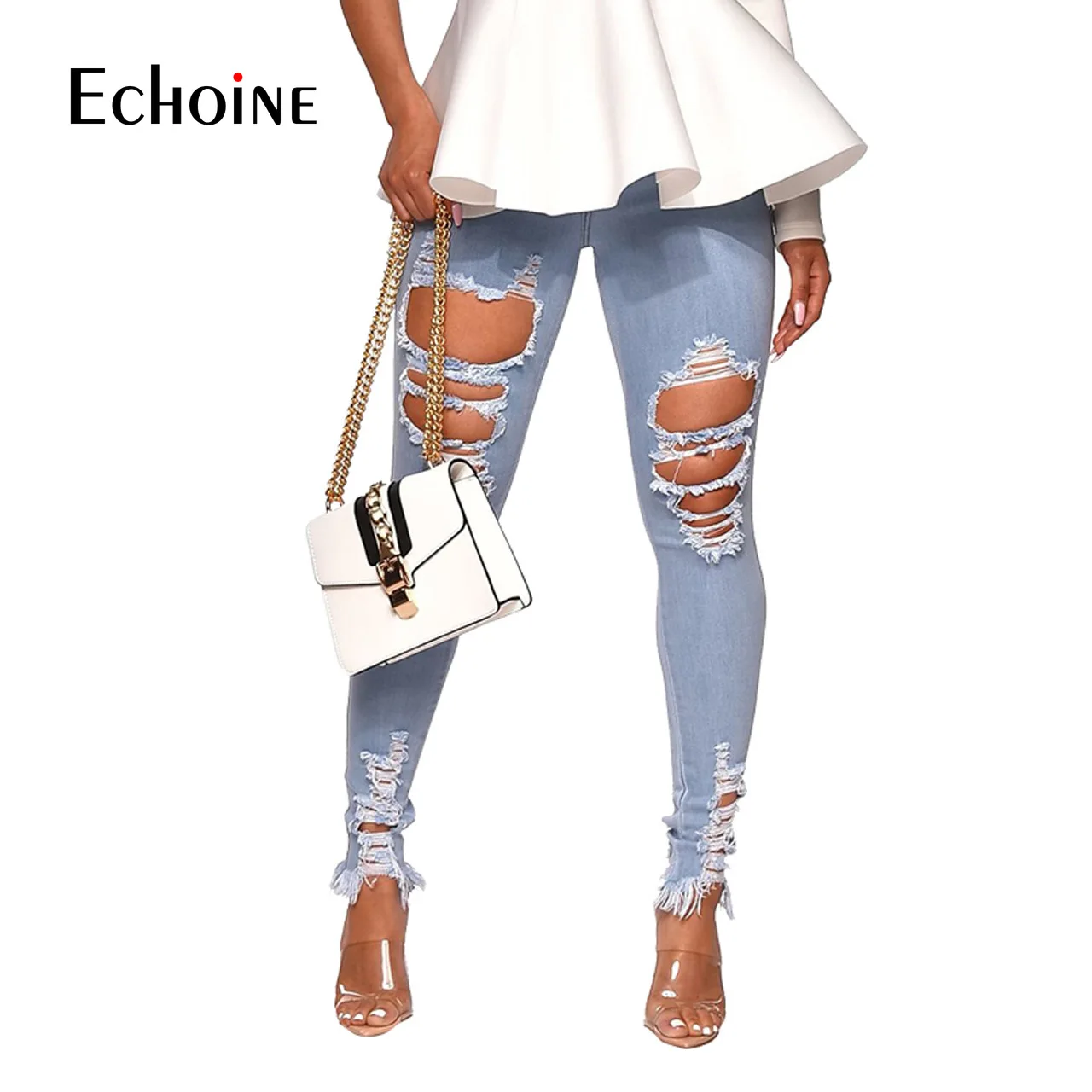 Echoine Denim Ripped Jeans Woman Jeans Mujer Womens Jeans Stretch Femme Jeans Pants Womens Trousers Vaqueros Mujer Plus Size