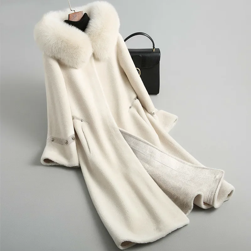 

Fox Fur Collar 100% Wool Jacket Korean Autumn Winter Coat Women Clothes 2020 Real Fur Coat Sheep Shearling Suede Lining ZT3675