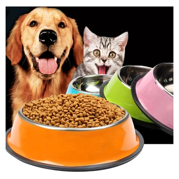 

Pet Tableware Dog Cat Bowl Ttainless Steel Color Spray Paint Non-slip Anti-fall Heat-resistant Pet Bowl Solid Color Dog Basin