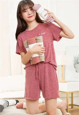 Новые женские пижамы с коротким рукавом, Женский Пижамный костюм, модель пижамы для женщин, одежда для дома, летняя Домашняя одежда, подарок для отдыха - Цвет: Shorts sets Red