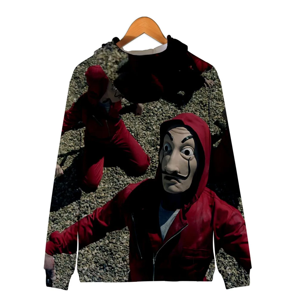 Модные унисекс крутые толстовки с капюшоном на молнии с 3D принтом сериал La casa de papel Money Heist House Of PAPER Свободная одежда
