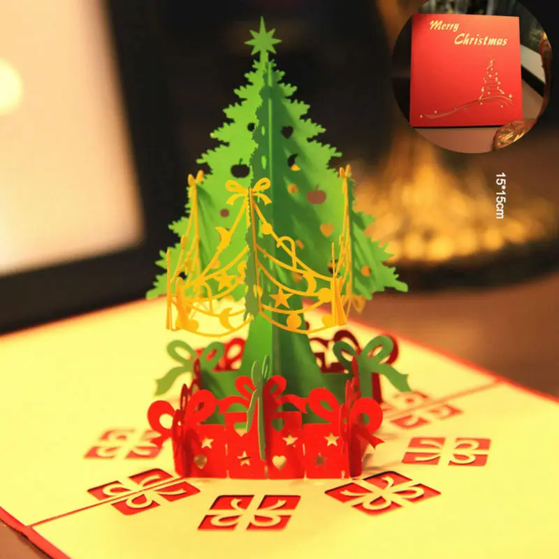 Красный Merry Christmas Tree Винтаж 3D лазерная резка всплывающая бумага ручной работы на заказ поздравительные открытки Рождественские подарки сувенирные открытки - Цвет: Красный