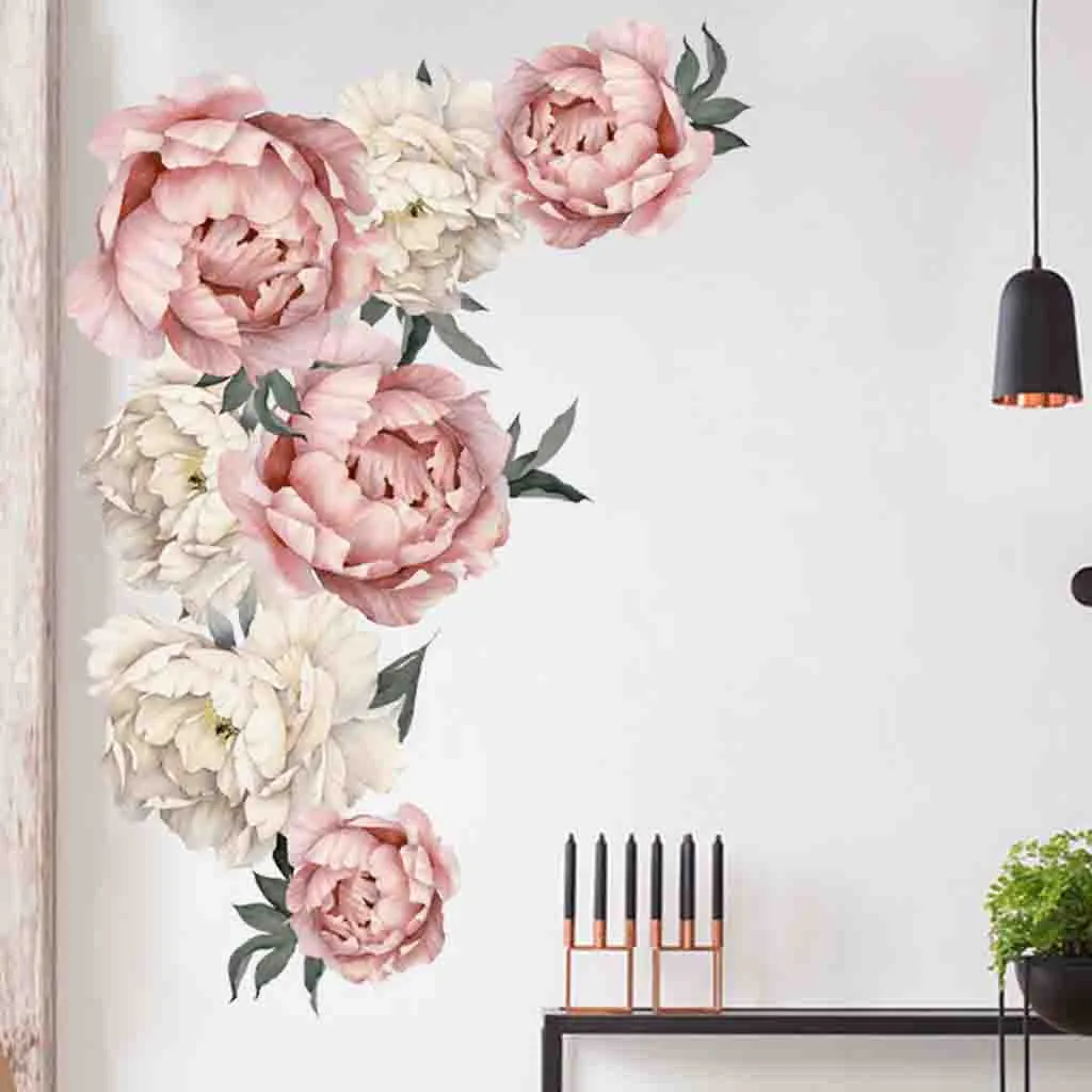 Пион розы цветы настенные художественные наклейки виниловые наклейки s Детская комната Детская домашний декор обои для спальни гостиной
