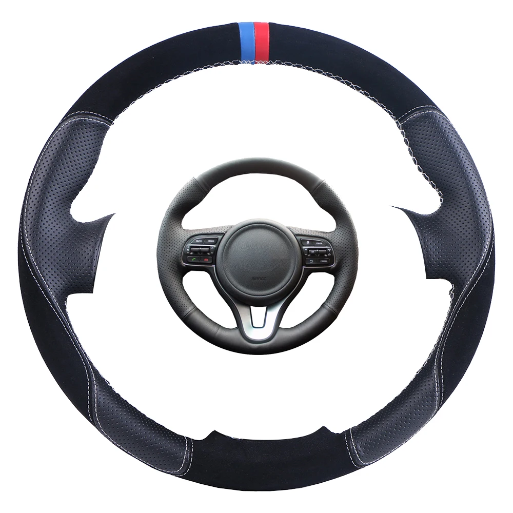 Custom Made Car Steering Wheel Cover Black For Kia K5 2016 2017 Sportage 4 KX5 Suede Leather Auto Braid | Автомобили и мотоциклы