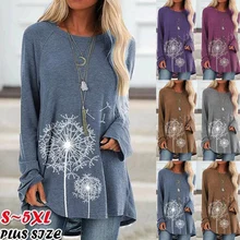 New Fashion Women Oversized Loose Print Shirts O-neck Long Sleeve T-Shirt Baggy Plus Tops Casual Solid T Shirt 2020 Tshirt