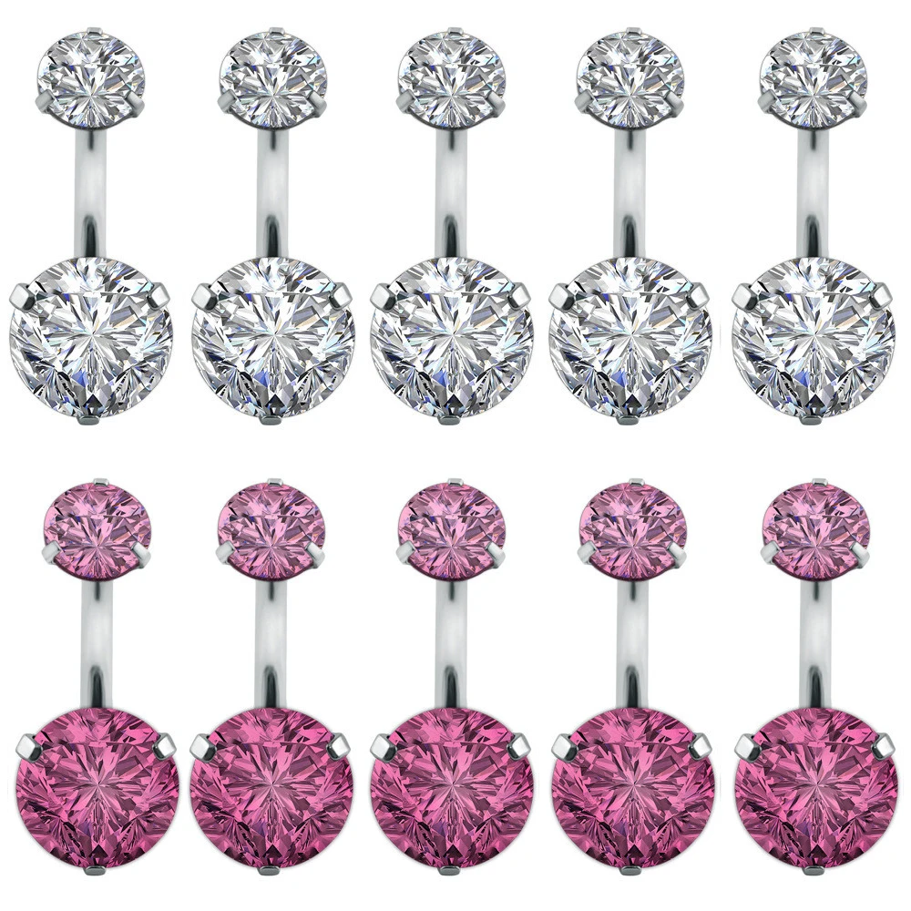 Crystal Belly Button Ring Zircon Surgical Steel Body Jewelry Navel Piercing Ombligo Side Navel Bright Gem Ball Nombril Bar Round