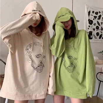 

NiceMix long sleeve hoodies and pullover print letter hooded Harajuku bf loose Women's Clothing casual autumn Sweatshirts veteme