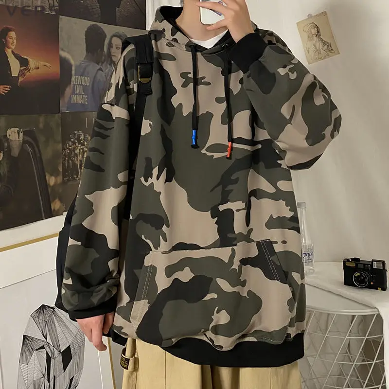 

VERSMA Japanese Harajuku Vintage Camouflage Printed Hoodie Sweatshirt Men American Streetwear Pullover Male Hoodies Dropshipping