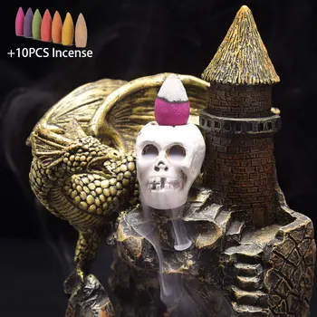 

Skull Dinosaur Backflow Incense Burner Resin Stick Holders Layers Rise Cone Censer Lucky Home Decor Teahouse Ornaments