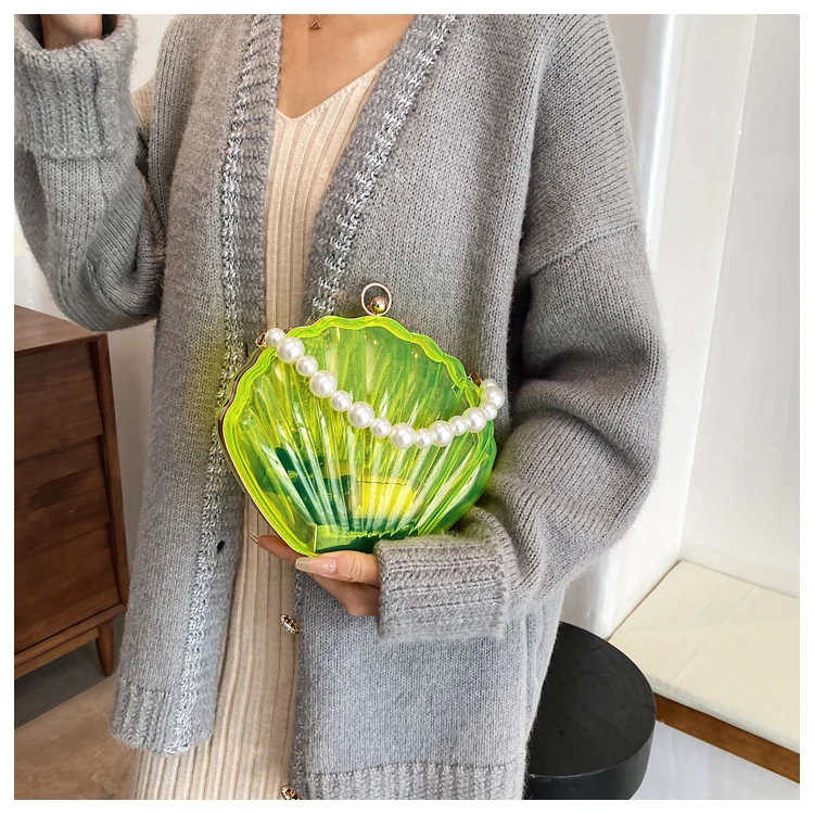 Transparent Acrylic Shell bag 2022 Fashion High quality PVC Women's Designer Handbag Pearl strap Shoulder Messenger Clutch Bag