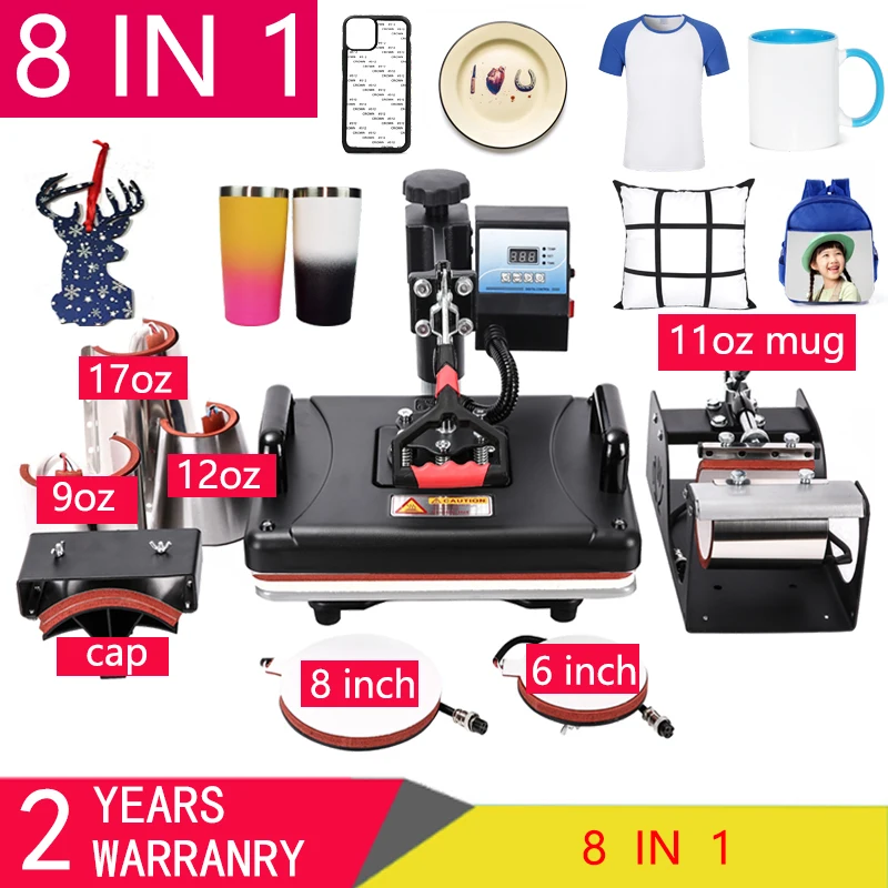 

Cheap 8 in 1 Combo Heat press Machine Sublimation Printer 2D Heat Transfer Machine for Cap Mug Plate Tshirts CE Approved
