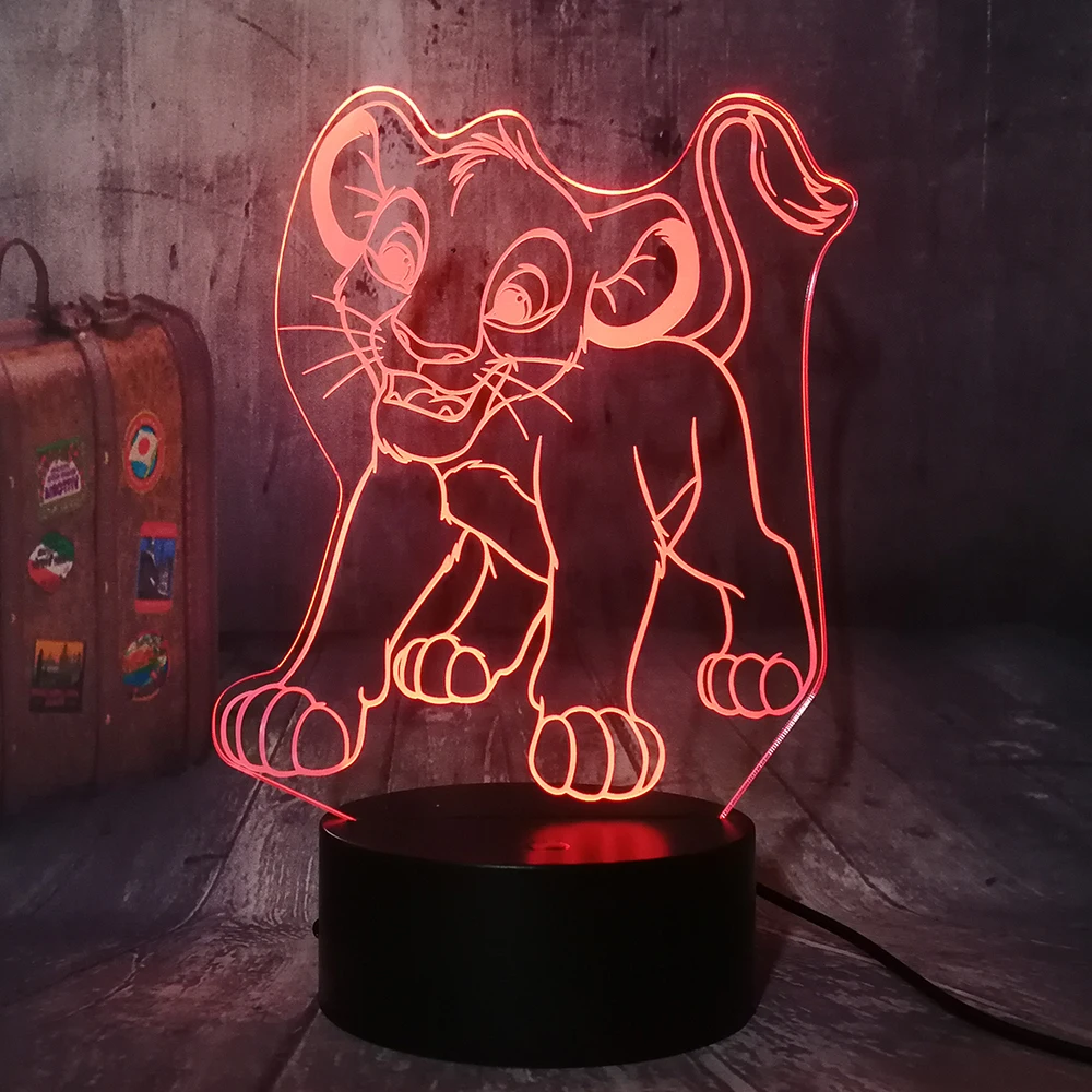 Милый мультфильм Король Лев маленький Simba светодиодный 3d-ночник RGB 7 цветов Настольная лампа домашний декор для детей и мальчиков Рождественский подарок