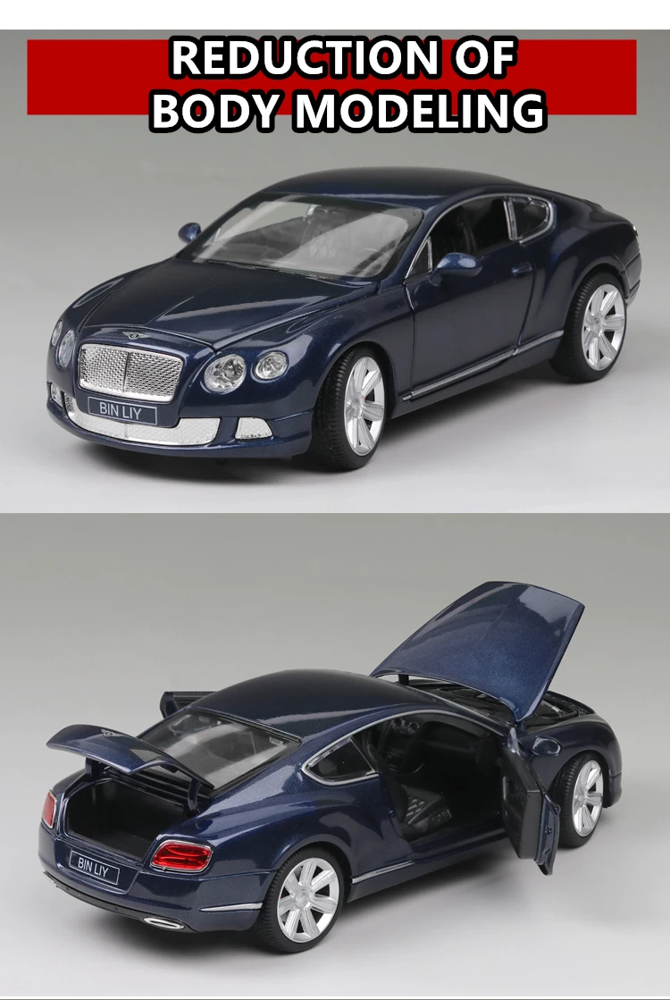 1:24 Bentley Континентальный GT W12 легкосплавная модель автомобиля рулевое колесо тяга детские игрушки коллекция подарок Выдвижной Автомобиль