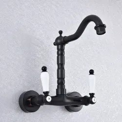 Kitchen Wet Bar Bathroom Vessel Sink Faucet Black Oil Rubbed Brass Wall Mounted Swivel Spout Mixer Tap Dual Ceramic Lever msf754
