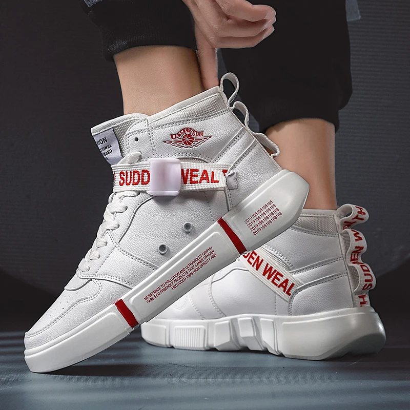CREDRIZK New High Top Sneakers Men Winter White Running Shoes Leather Walking Sport Shoes Trainers Basket Chaussure Homme