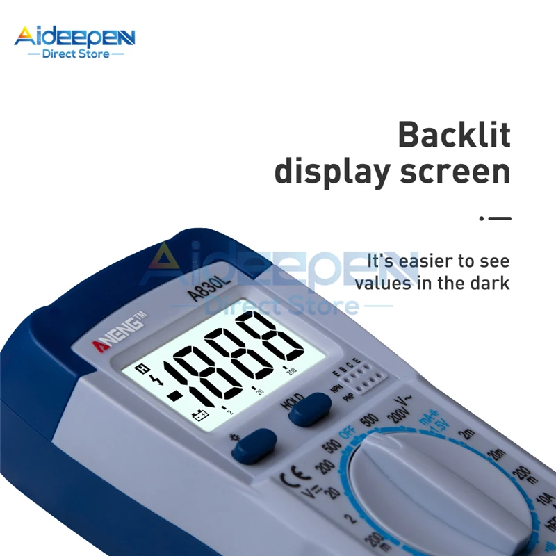 Portable A830L LCD Digital Multimeter AC DC Voltage Diode Freguency Multitester Handheld Volt Current Tester With Test Probe