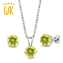 3,00 карат канарейка Мистик Топаз 925 пробы серебряный кулон серьги набор с цепочкой