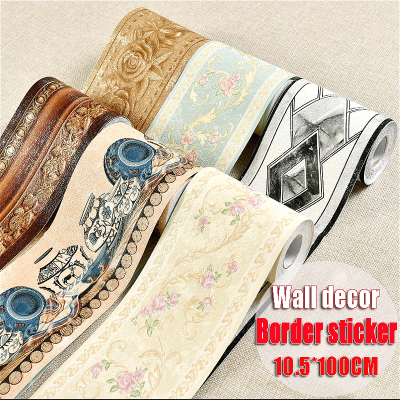 Self Adhesive Wall Skirting Border Sticker Waterproof Wallpaper Floral
