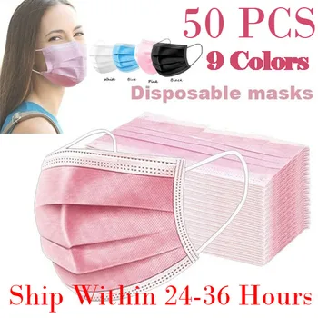 

50pcs Multicolor PM2.5 Disposable Nonwove Mask 3 Layer Ply Filter Mask mouth Face mask filter Breathable masks In Stock