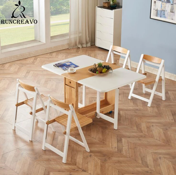 Mesa de comedor plegable madera Estilo nórdico, silla retráctil multifuncional moderna, 1 mesa, 4 sillas de cocina|Mesas de comedor| - AliExpress