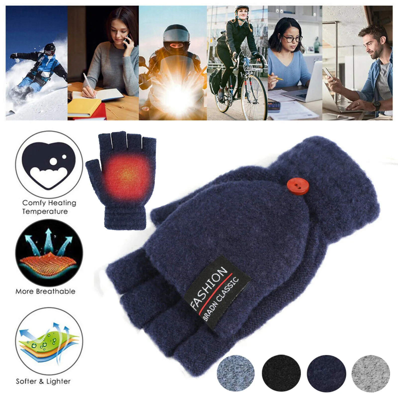 

Laptop Women Men USB Heated Mitten Full&Half Finger Winter Warm Knit Hand Gloves