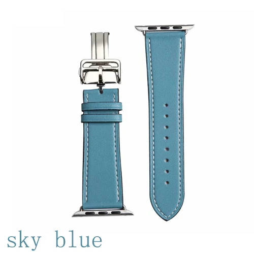sky blue Кожаный ремешок для apple watch band 5, 4, 44 мм, 40 мм, correa iwatch 3, 2, 42 мм, 38 мм, браслет с пряжкой, аксессуары для apple watch - Цвет ремешка: sky blue