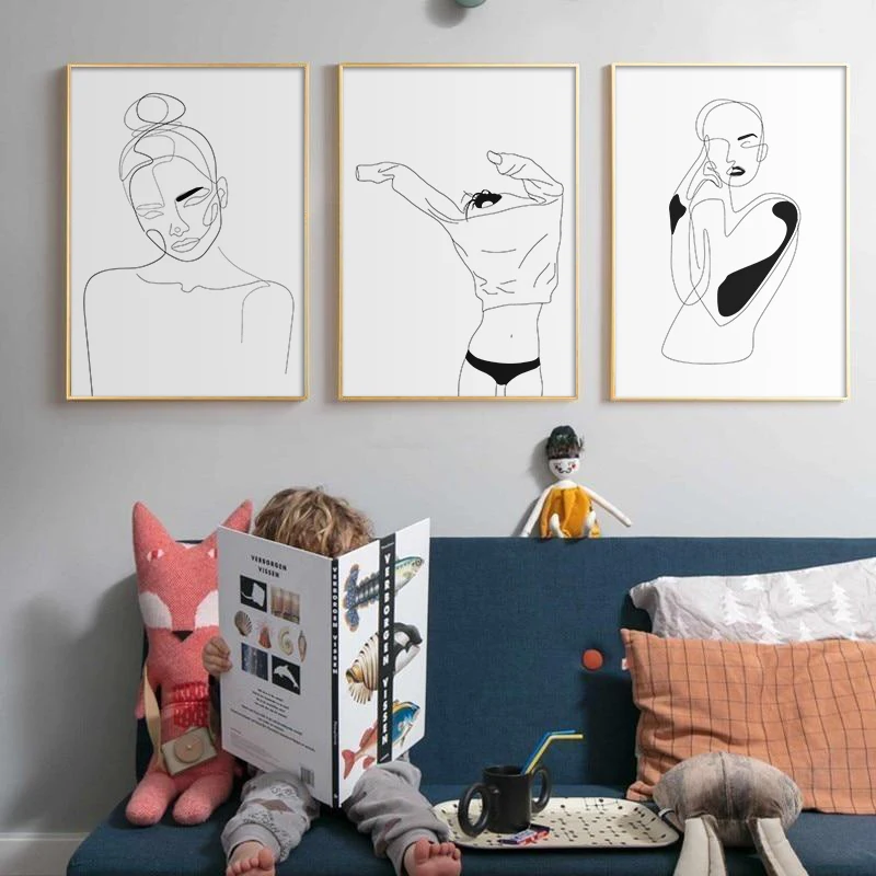 

Abstract Minimalist Poster Print Canvas Painting Wall Art Girl Sketch Line Drawing Pictures for Living Room Modern Home Decor
