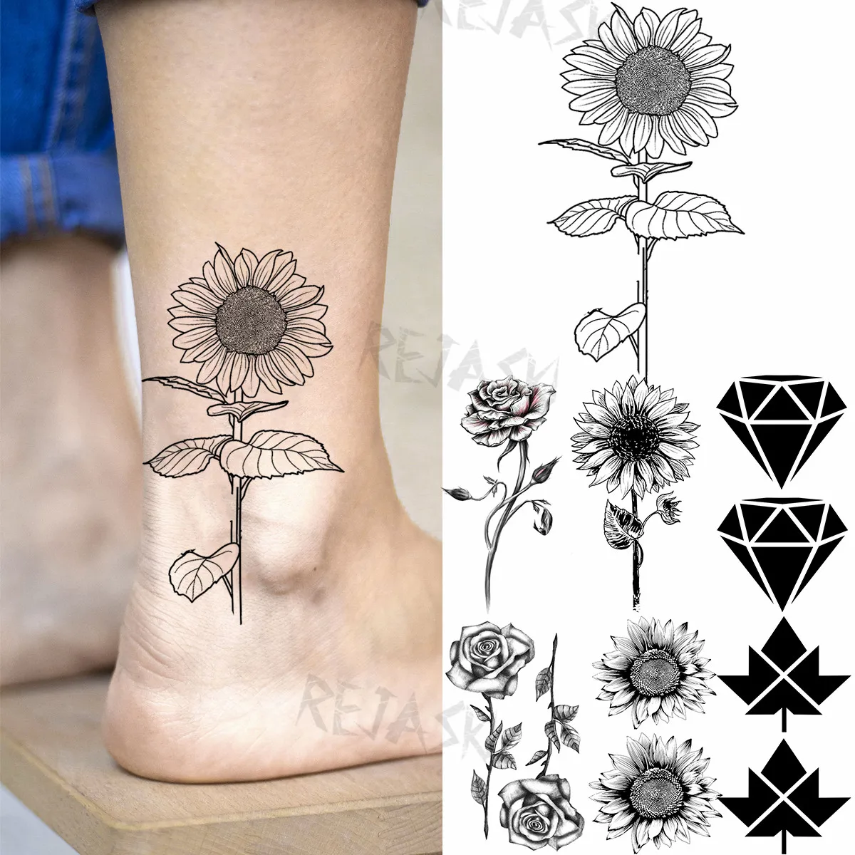 Small Sunflower Feet Temporary Tattoos For Women Adult Rose Diamond Maple  Leaf Fake Tattoo Waterproof Body Art Painting Tatoos - AliExpress Beauty &  Health
