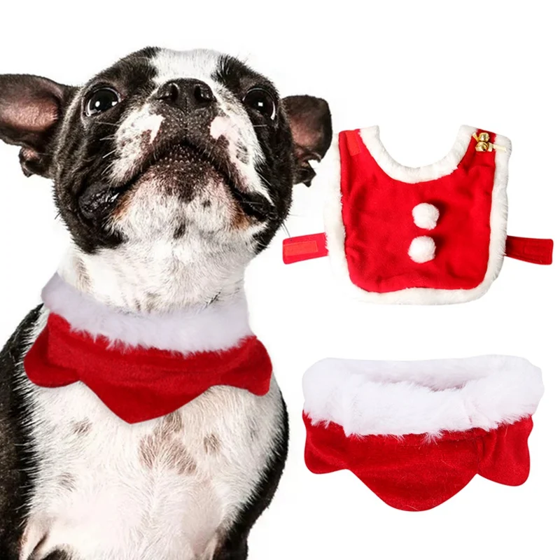 Рождественский костюм для домашних животных, накидка для собак, кошек, милая плюшевая кружевная накидка Санта-Клауса с шапочкой, красный шарф, нагрудник для кошек