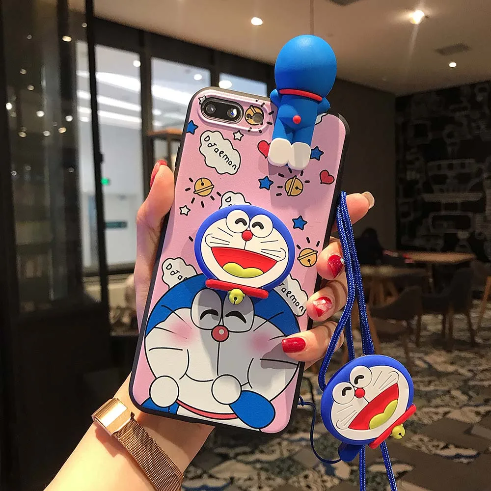 Для iphone 11 чехол Doraemon силиконовый чехол для телефона с ремешком для iphone 6 7 8TPU мягкий чехол для iphone X 11 XR мобильный телефон - Цвет: laryard and holder