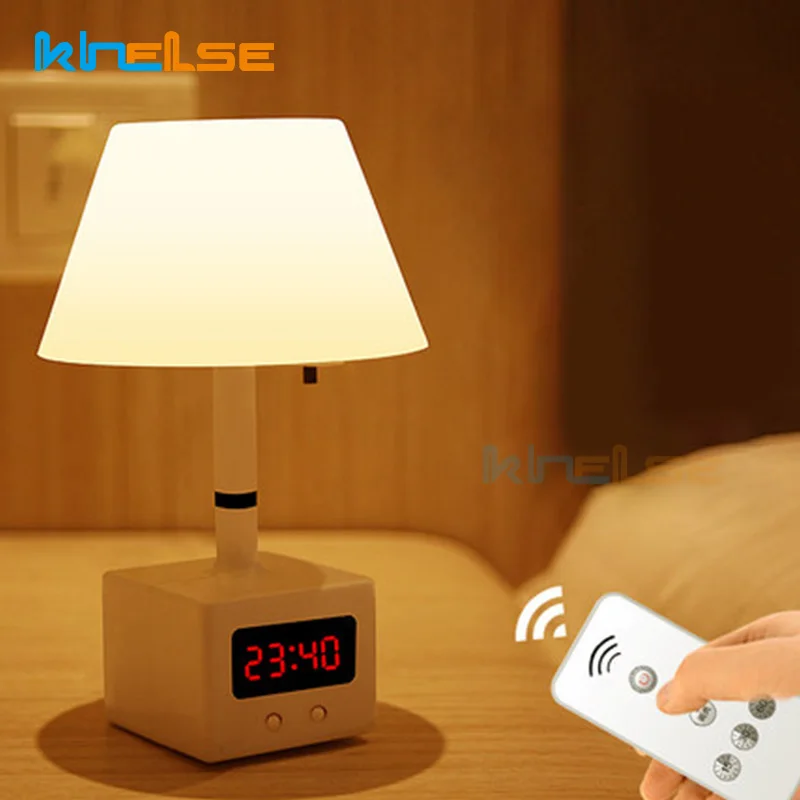 

Modern LED Rechargable Clock Night Light Remote Control Eye Protection Table Lamp Bedroom Bedside Baby Feeding Home Light Fixtur
