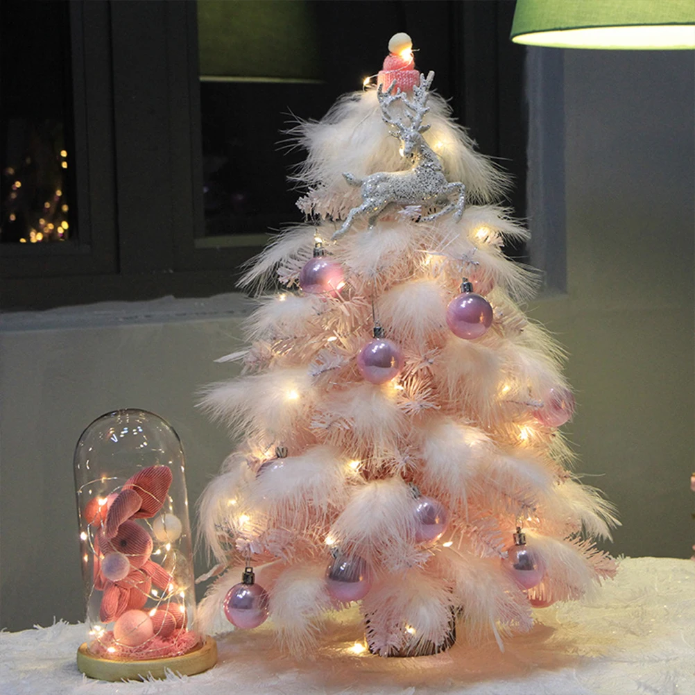 Мини-светильник для рождественской елки с перьями и струнным светильником, настольные подвесные украшения для рождественской елки для дома, рождественские вечерние украшения, подарок