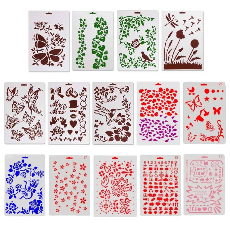 

H7JF DIY трафареты Цветочная живопись шаблон для DIY искусства Скрапбукинг журнал ткань 14 шт.