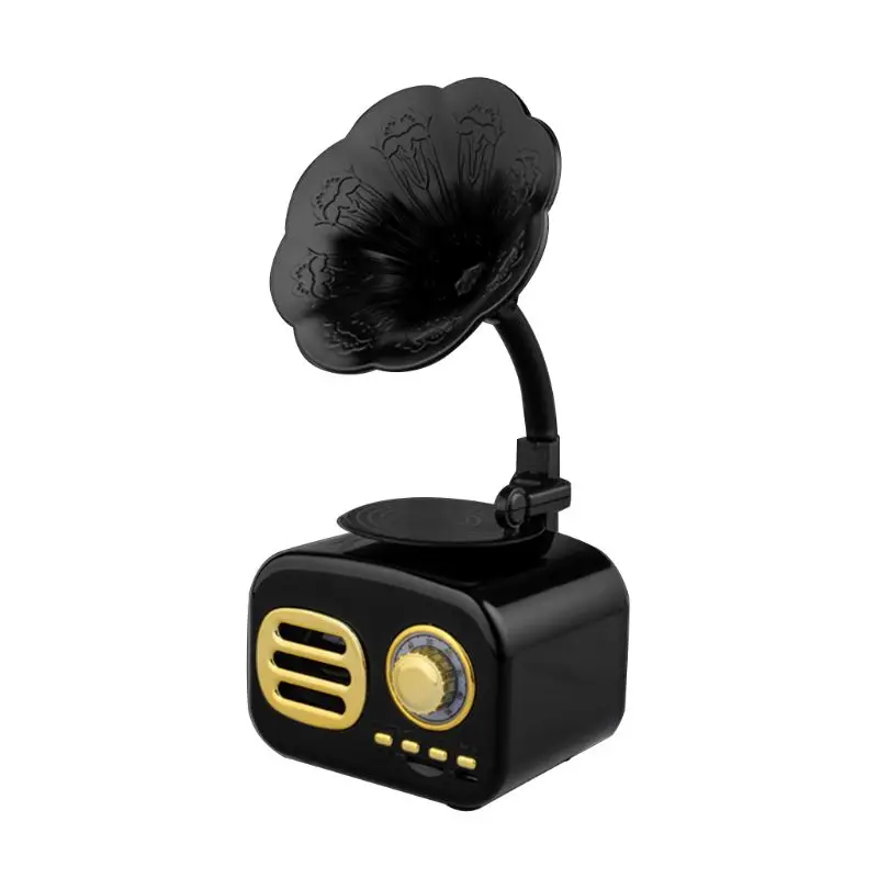 Черный Ретро фонограф мини Bluetooth динамик беспроводной громкий динамик сабвуфер TF FM радио открытый портативный динамик - Цвет: Черный