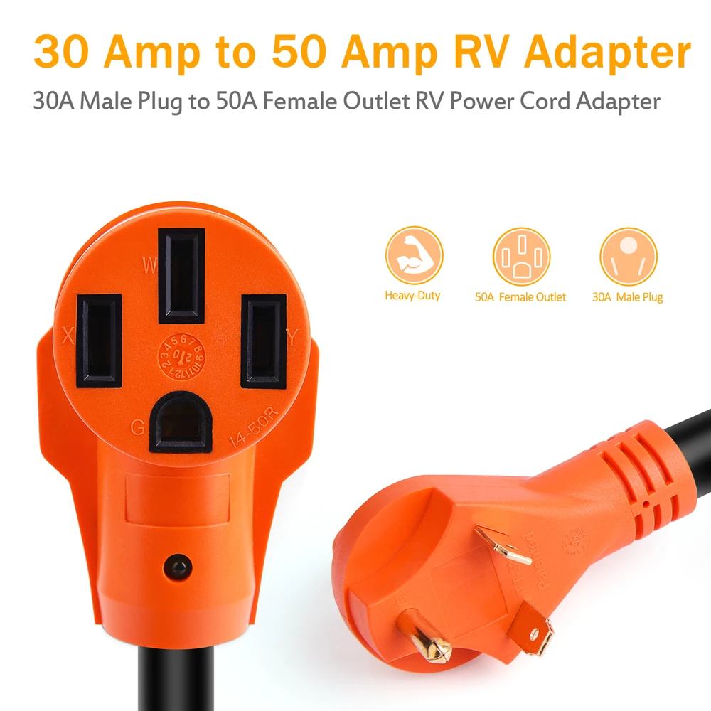 MICTUNING 30 Amp Male to 50 Amp Female RV Power Cord Plug Adapter Heavy  Duty Trailer Electrical Power Adapter with LED Indicator
