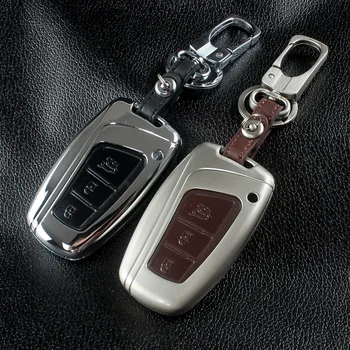 

Zinc alloy+Leather Car Key Fob Cover Case Chain For Hyundai Grand Santa Fe IX45 2013 2014 2015 2016 key Case Remote Accessories