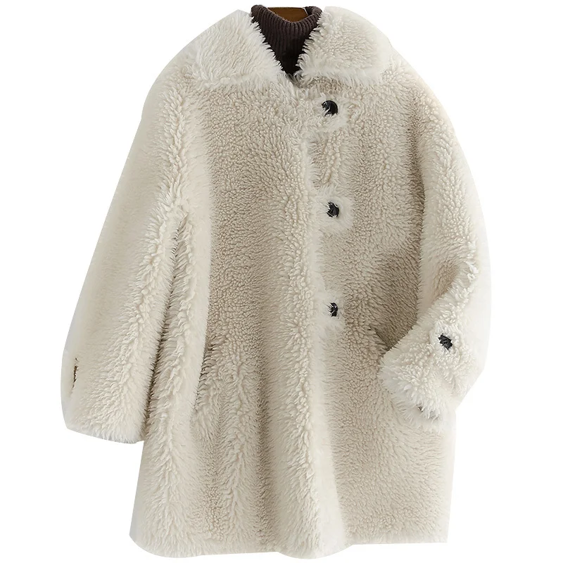 

2020 New Haining Wool Leather And Fur Overcoat Woman Sheep Camel Sheep Shearing Leisure Time Short Fund Loose Coat