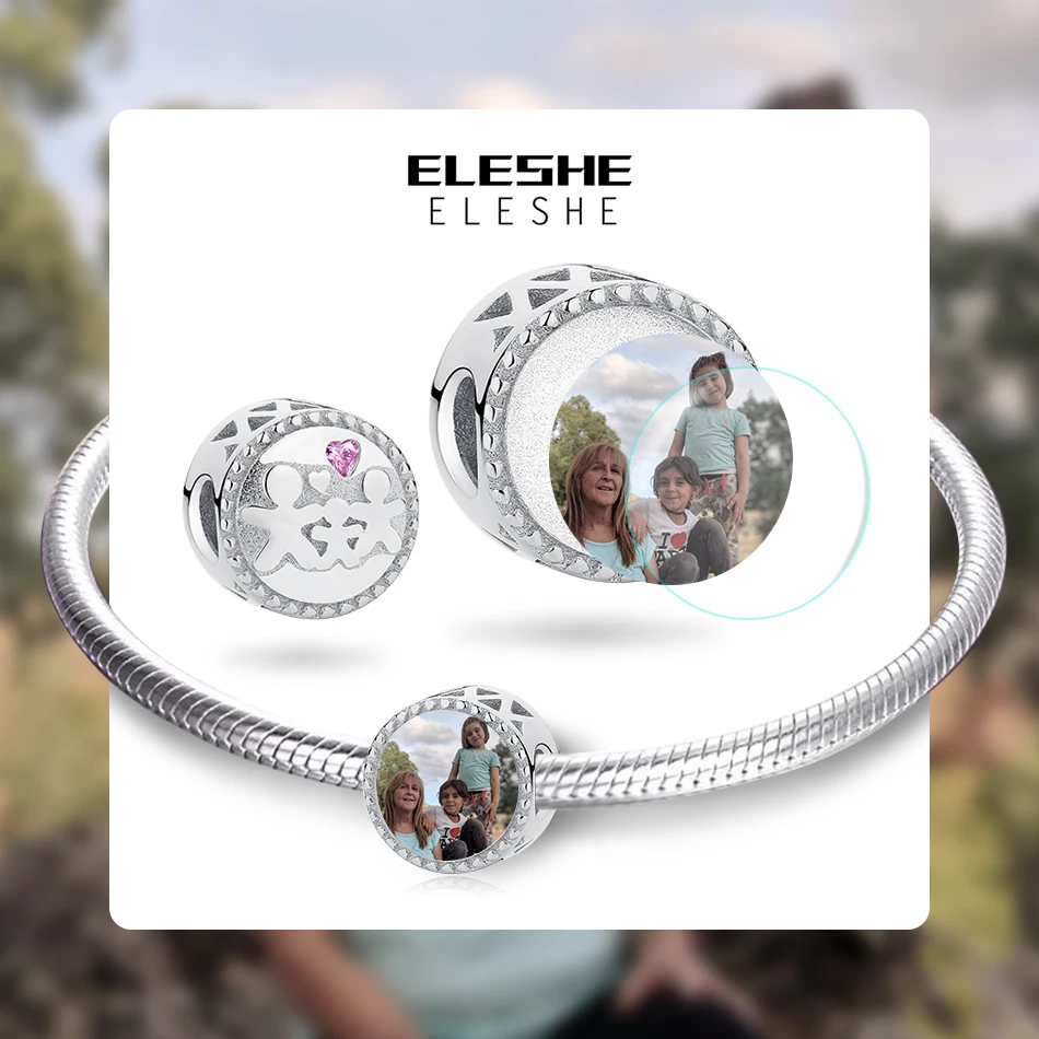 Персонализированные фото на заказ 925 пробы серебряные Семейные бусины с розовыми кристаллами Подвески подходят к оригинальному браслету DIY Ювелирные изделия