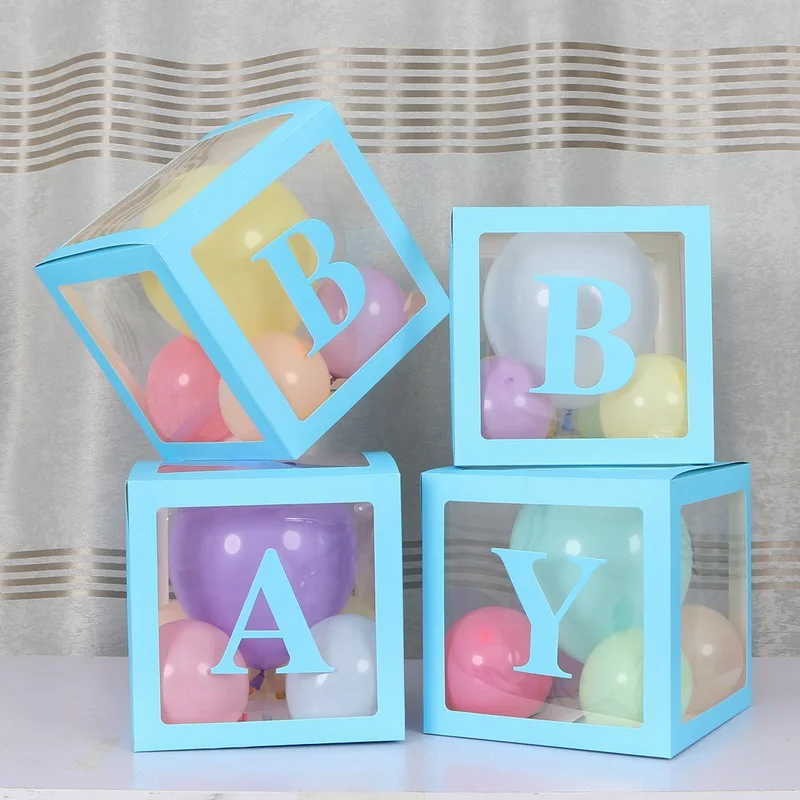 Детская прозрачная коробка для хранения воздушных шаров Макарон латексные шары украшения для детского душа украшения для первого дня рождения детские подарки - Цвет: 4pcs blue baby
