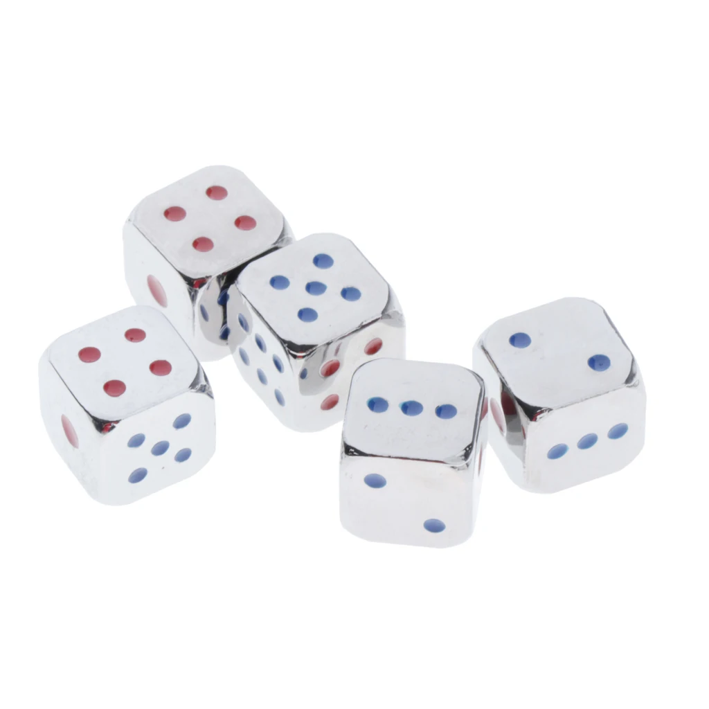 Lots 5 Six Sided D6 Dice 12mm Dice Die Metal with Wooden Dice Cup Box Golden/Silver w/ Blue&Red Pips Drinking Playing Game Dice