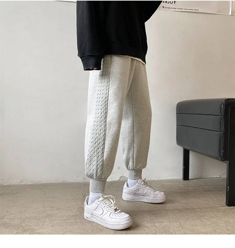 2021 men's new knitted stitching / plus fleece trousers Sweatpants