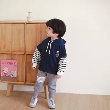 

Children's wear Korean stripe sleeve contrast hoodies autumn 2020 foreign style child wear outerwear coat 4-50