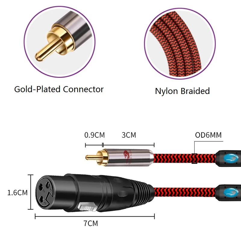 Rouge - 1m - Fiches Xlr Femelle Vers Rca Mâle, 3 Broches, Câble Audio