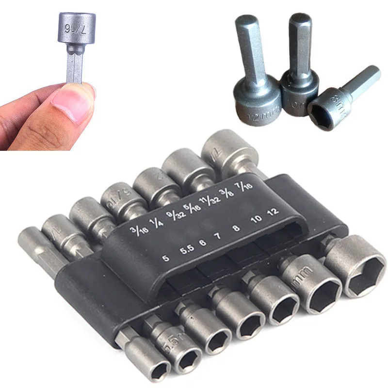 

14pcs Power Nut Driver Set Black Case Dual Metric & Standard Sae 1/4" Shank Screwdrivers Nutdrivers Nut Driver Socket Bits Drill
