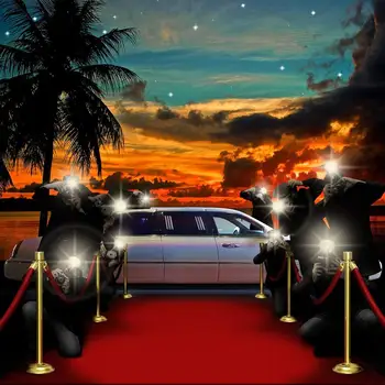 

Photography Backdrops Sunset Boulevard Paparazzi Vip Red Carpet Palm Tree Car Computer Print Party Background Photography
