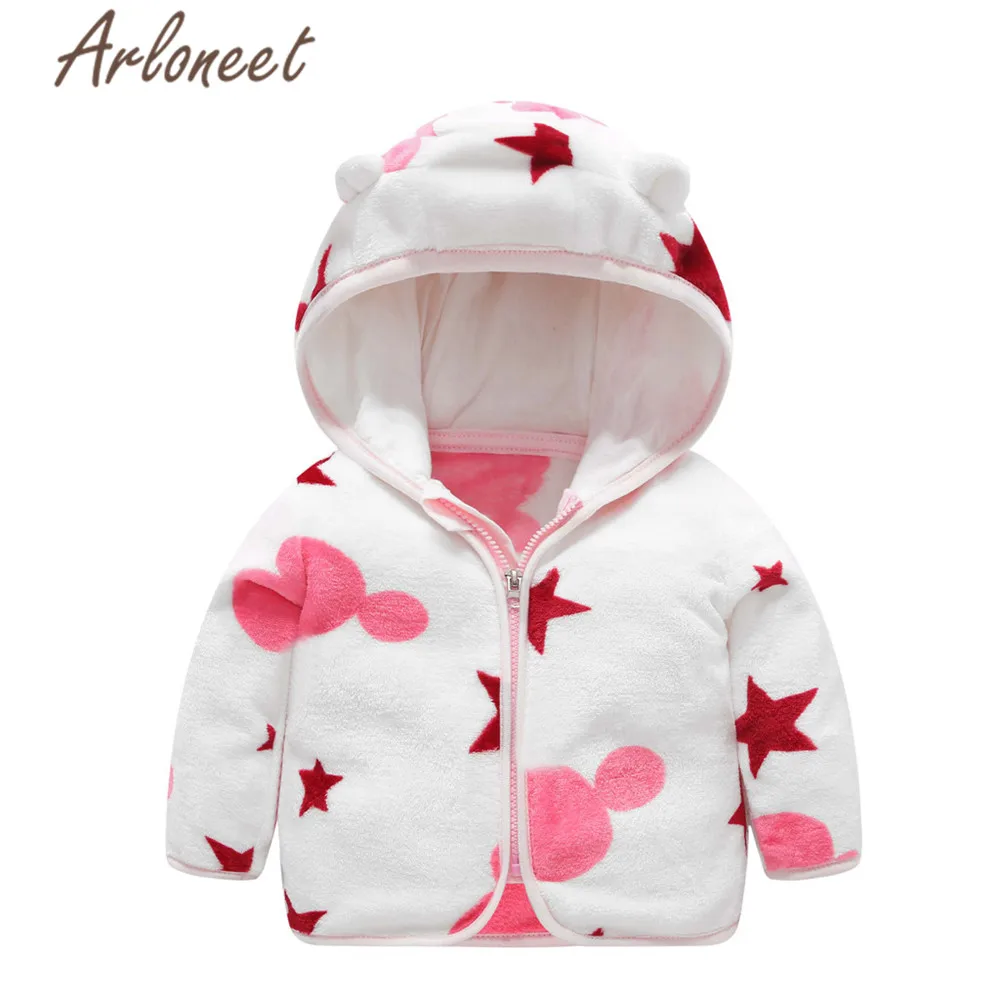 ARLONEET пальто с героями мультфильмов теплое зимнее плотное пальто для маленьких девочек верхняя одежда на молнии с капюшоном в полоску с изображением пива г. Пальто для новорожденных верхняя одежда для мальчиков